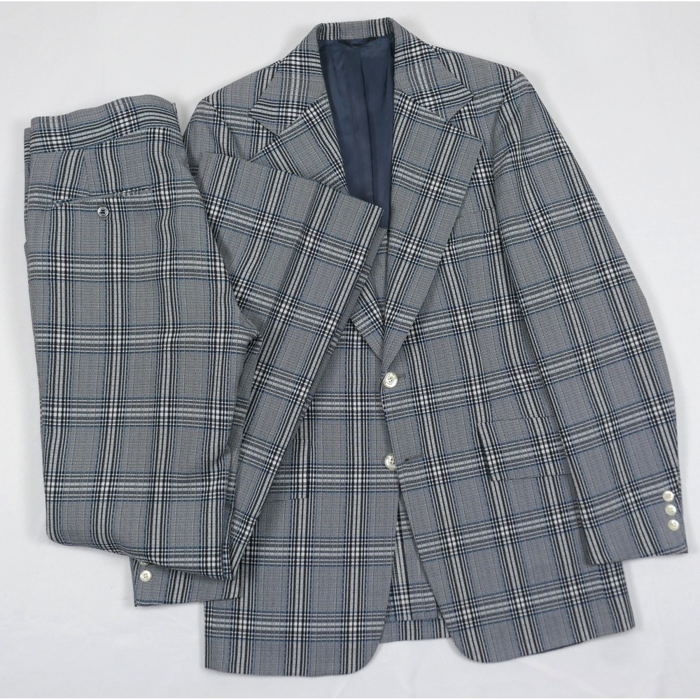 VTG 1970s Plaid 2 Pc Suit 38R 33 x33  Flare Leg Retro Griffon Allens USA Made